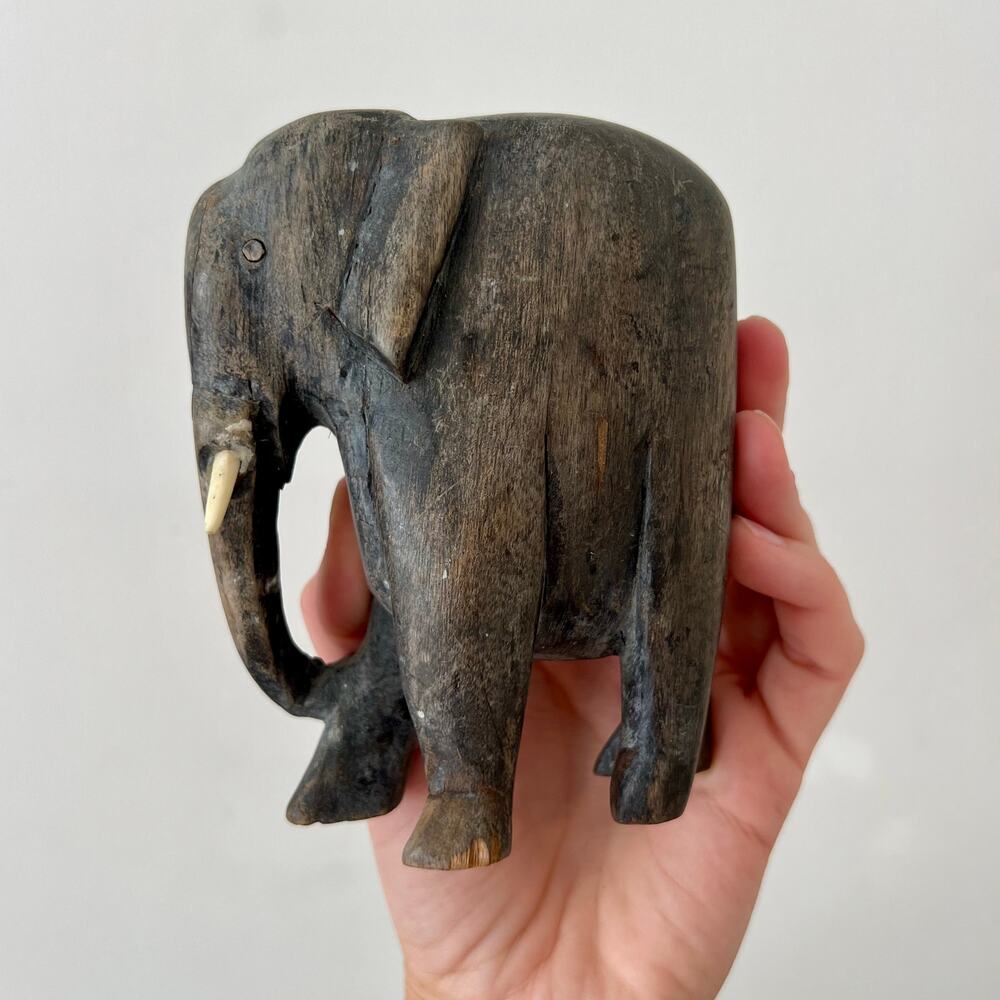 Vintage Hand Carved Wood Elephant Figurine / 5" High